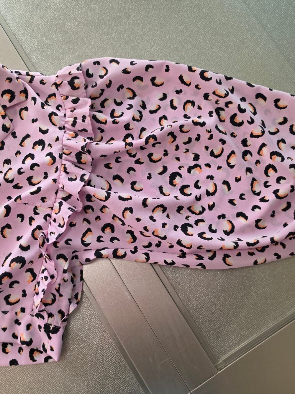 Topshop Pink Leopard Print Balloon Sleeve Blouse US 10 - Picture 10 of 16